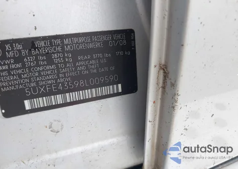 2008 BMW X5 3.0Si из США, поврежденный, VIN 5UXFE43598L009590